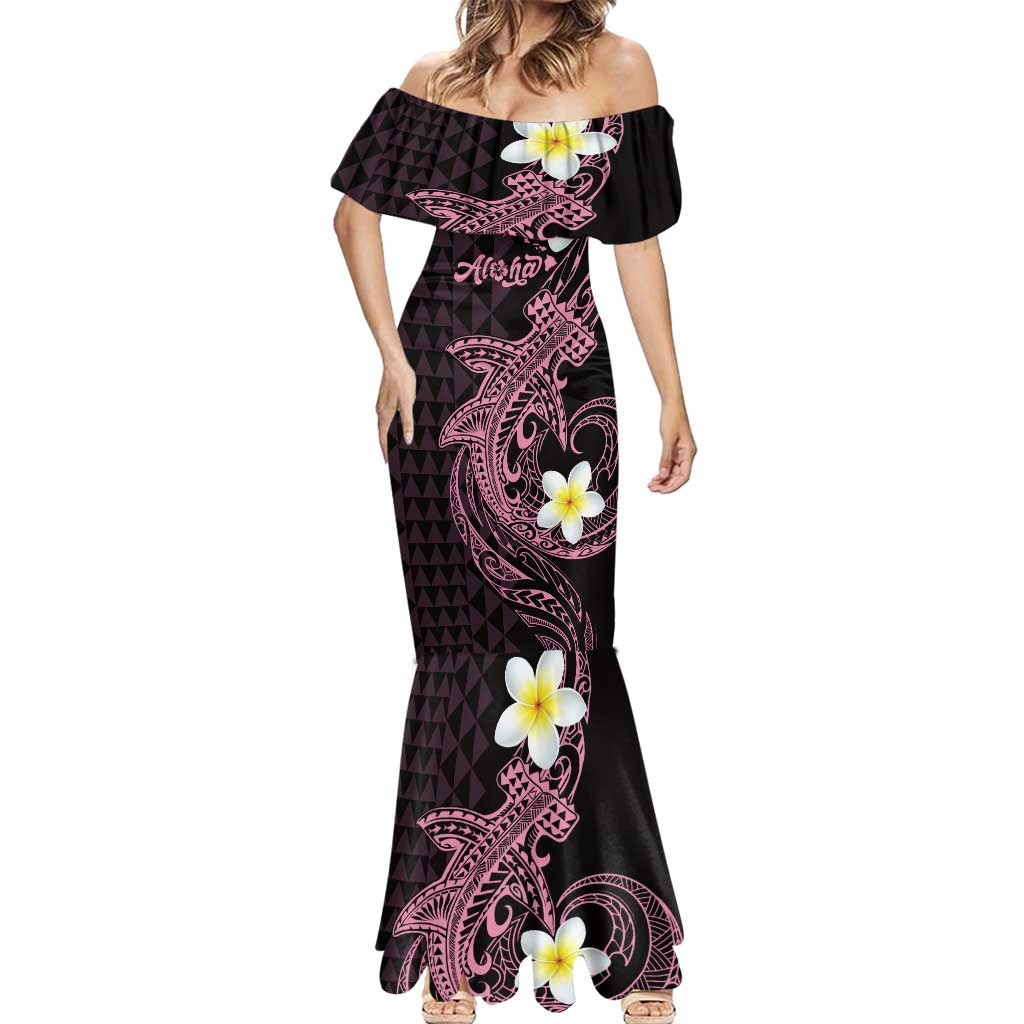 Aloha Hammerhead Shark Mermaid Dress Vivacious Pink Hawaiian Kakau Tribal Tattoo