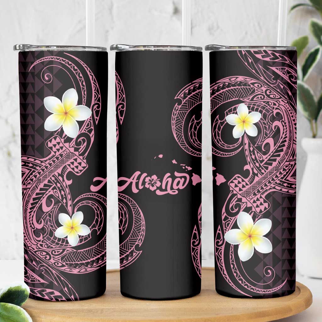 Aloha Hammerhead Shark Skinny Tumbler Vivacious Pink Hawaiian Kakau Tribal Tattoo LT9 - Polynesian Pride