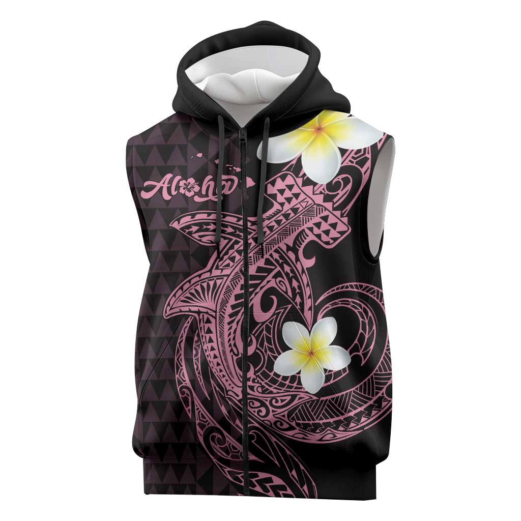 Aloha Hammerhead Shark Sleeveless Zip Hoodie Vivacious Pink Hawaiian Kakau Tribal Tattoo LT9