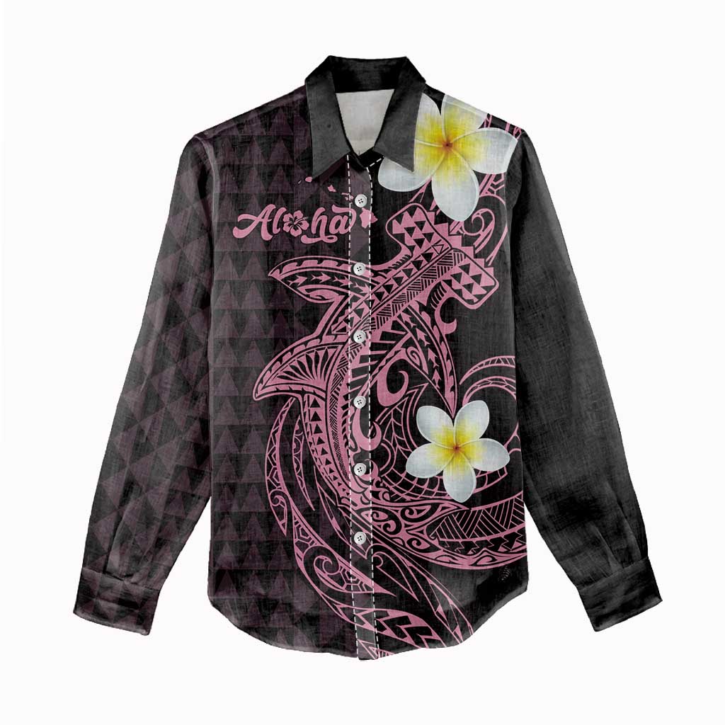 Aloha Hammerhead Shark Women Casual Shirt Vivacious Pink Hawaiian Kakau Tribal Tattoo LT9 - Polynesian Pride
