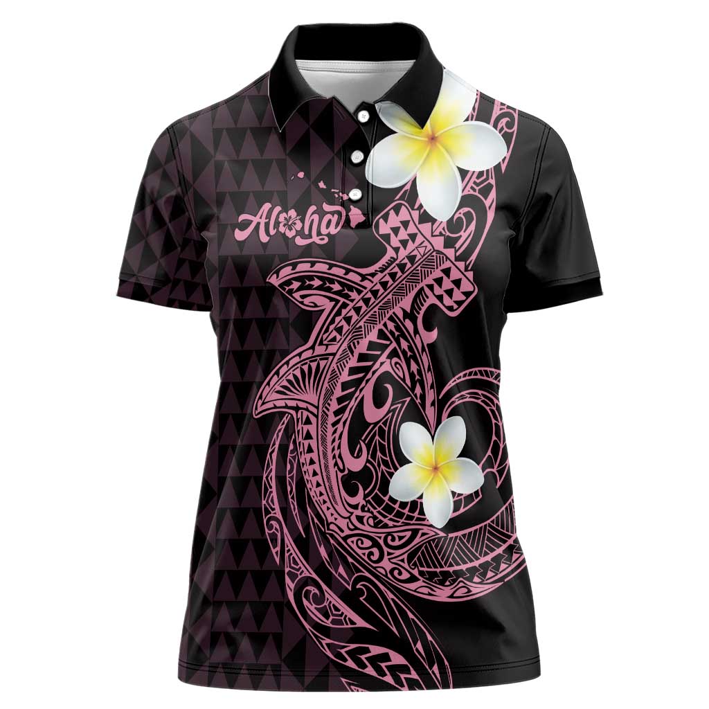 Aloha Hammerhead Shark Women Polo Shirt Vivacious Pink Hawaiian Kakau Tribal Tattoo LT9 Female Pink - Polynesian Pride
