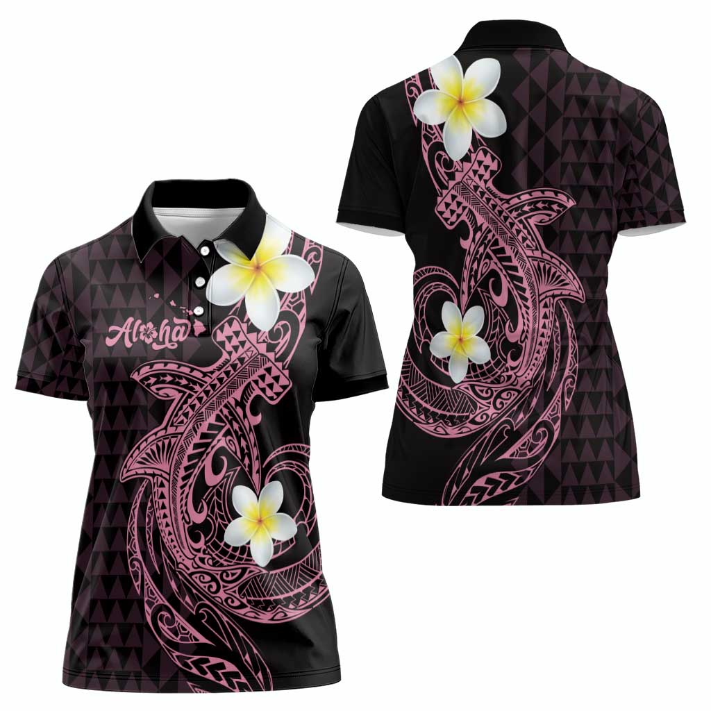 Aloha Hammerhead Shark Women Polo Shirt Vivacious Pink Hawaiian Kakau Tribal Tattoo LT9 - Polynesian Pride