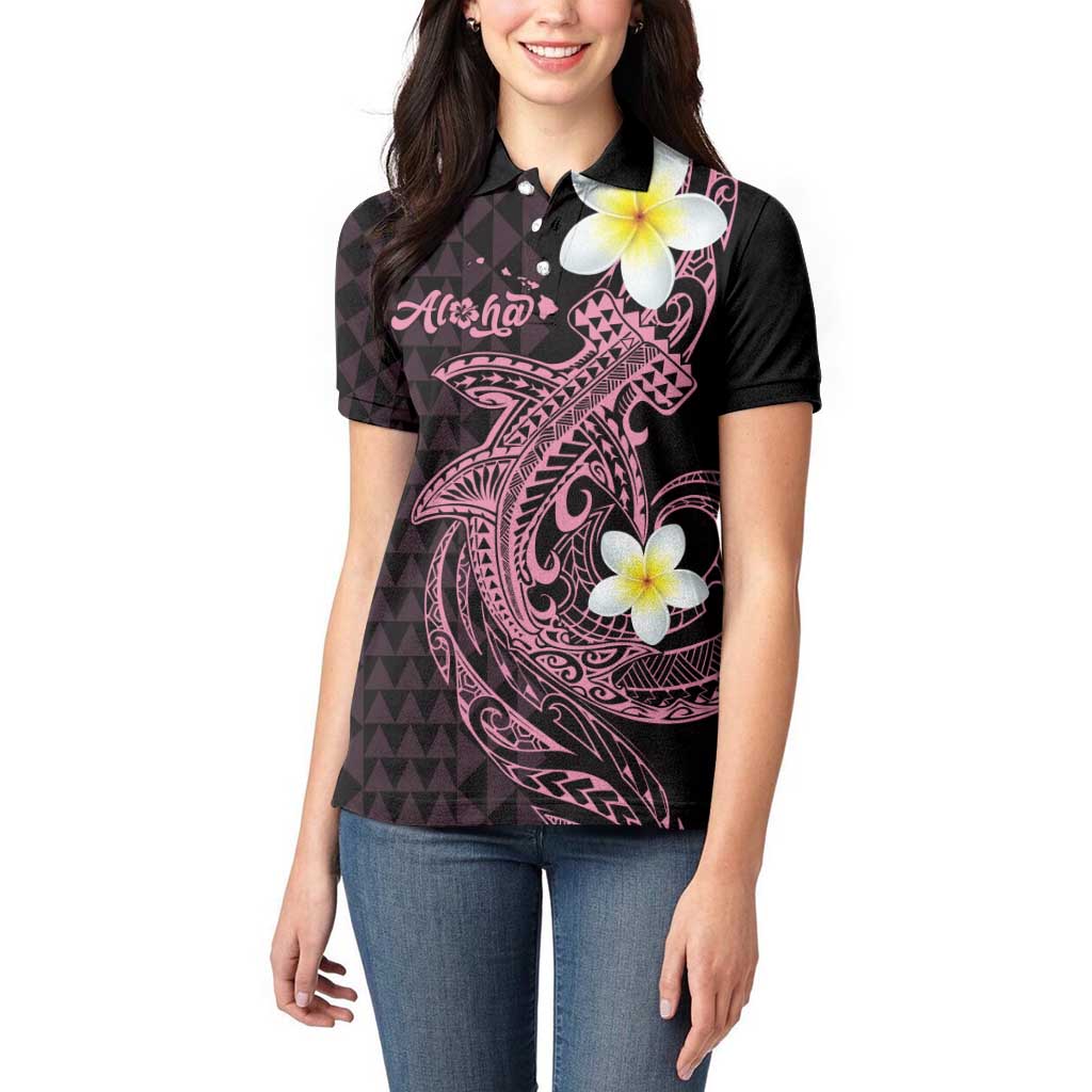 Aloha Hammerhead Shark Women Polo Shirt Vivacious Pink Hawaiian Kakau Tribal Tattoo LT9 - Polynesian Pride