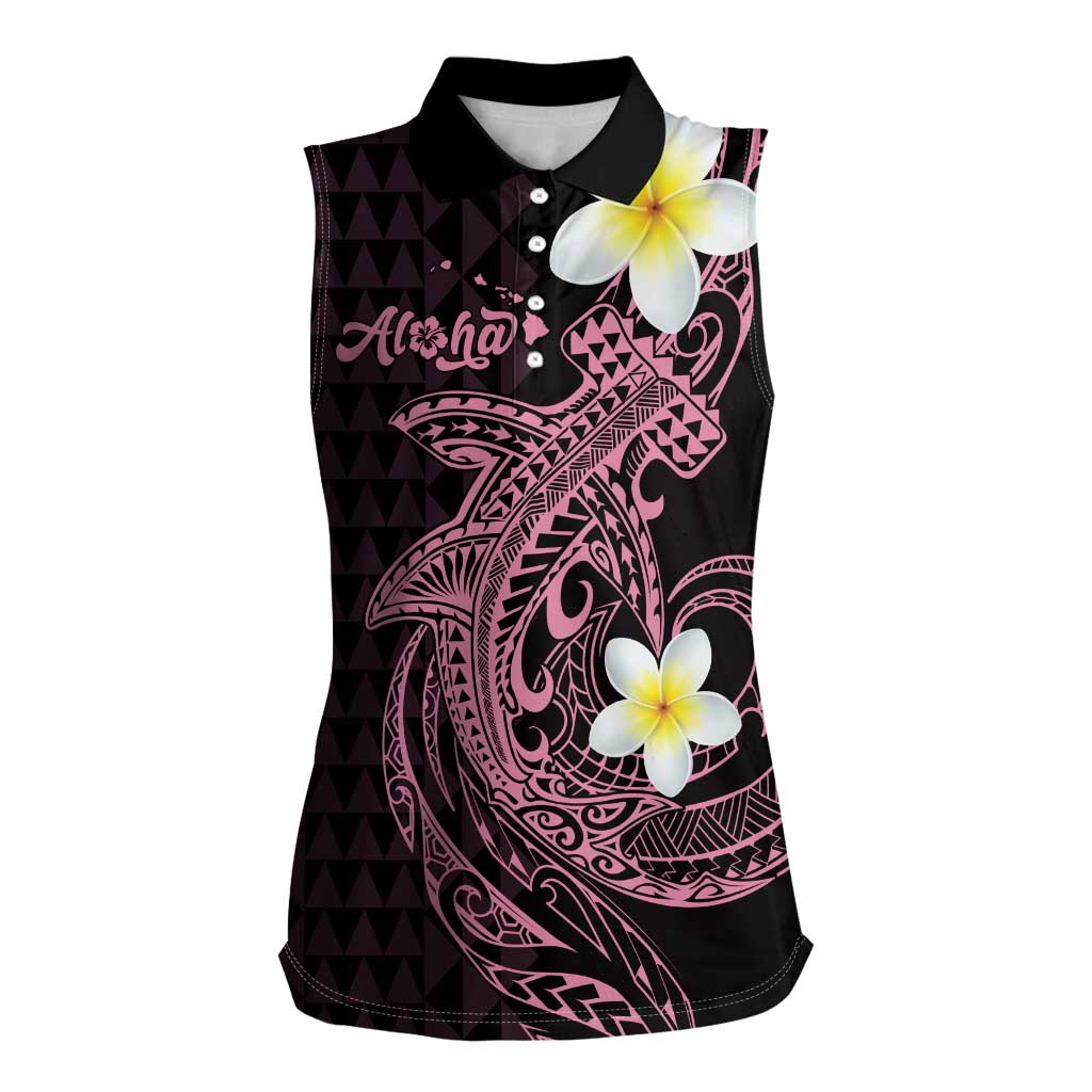 Aloha Hammerhead Shark Women Sleeveless Polo Shirt Vivacious Pink Hawaiian Kakau Tribal Tattoo