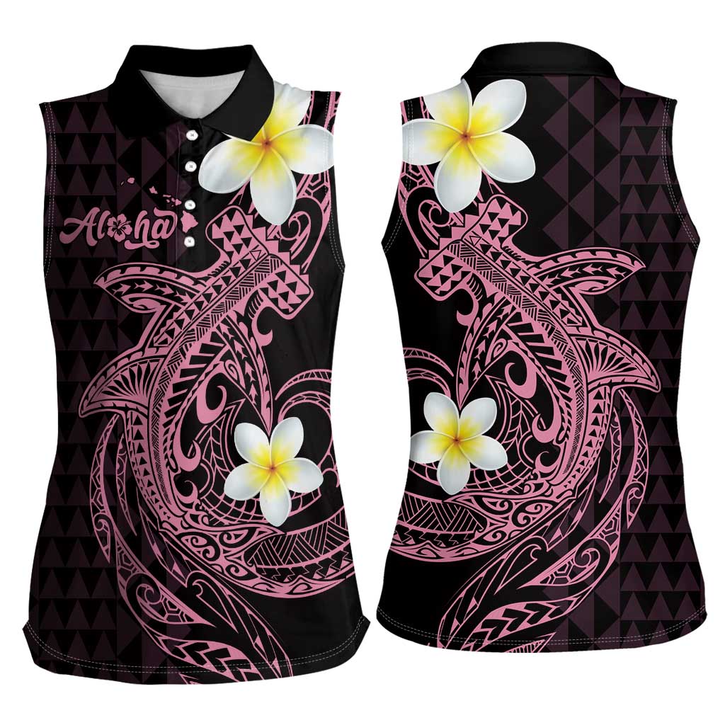 Aloha Hammerhead Shark Women Sleeveless Polo Shirt Vivacious Pink Hawaiian Kakau Tribal Tattoo LT9 - Polynesian Pride