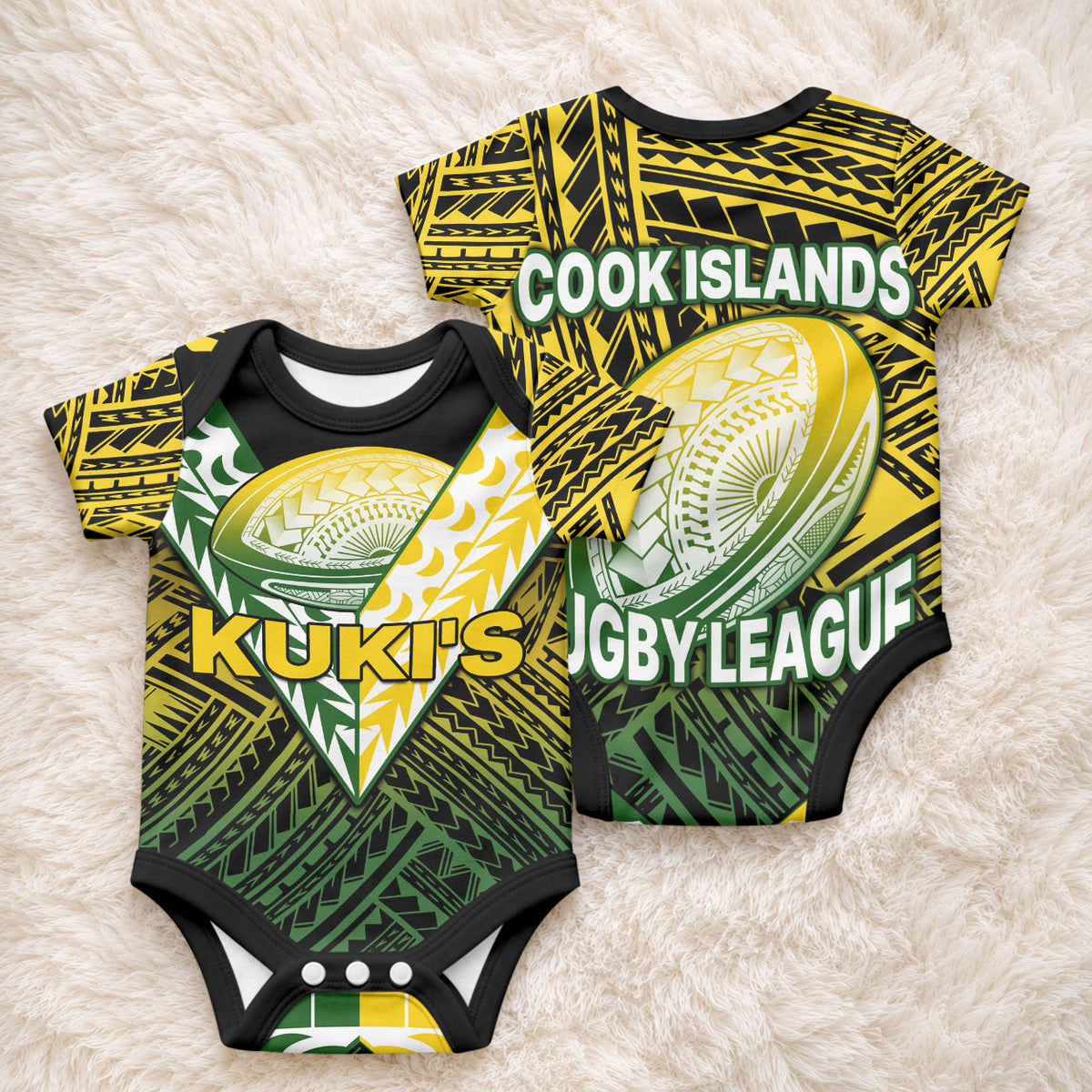The Kuki's Cook Islands Rugby Baby Onesie Be Unique Vibe Black LT9 - Polynesian Pride