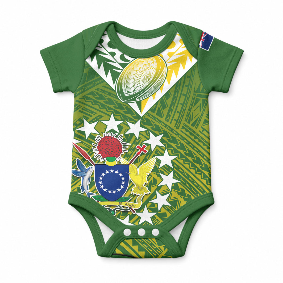 Custom The Kuki's Cook Islands Rugby Baby Onesie Be Unique Vibe Green LT9 Green - Polynesian Pride
