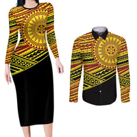 Personalised Tonga Ha apai High School Couples Matching Long Sleeve Bodycon Dress and Long Sleeve Button Shirt Ngatu Fonulei Pattern
