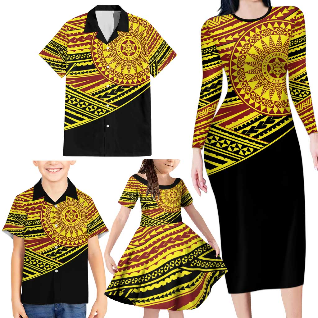 Personalised Tonga Ha apai High School Family Matching Long Sleeve Bodycon Dress and Hawaiian Shirt Ngatu Fonulei Pattern LT9 - Polynesian Pride