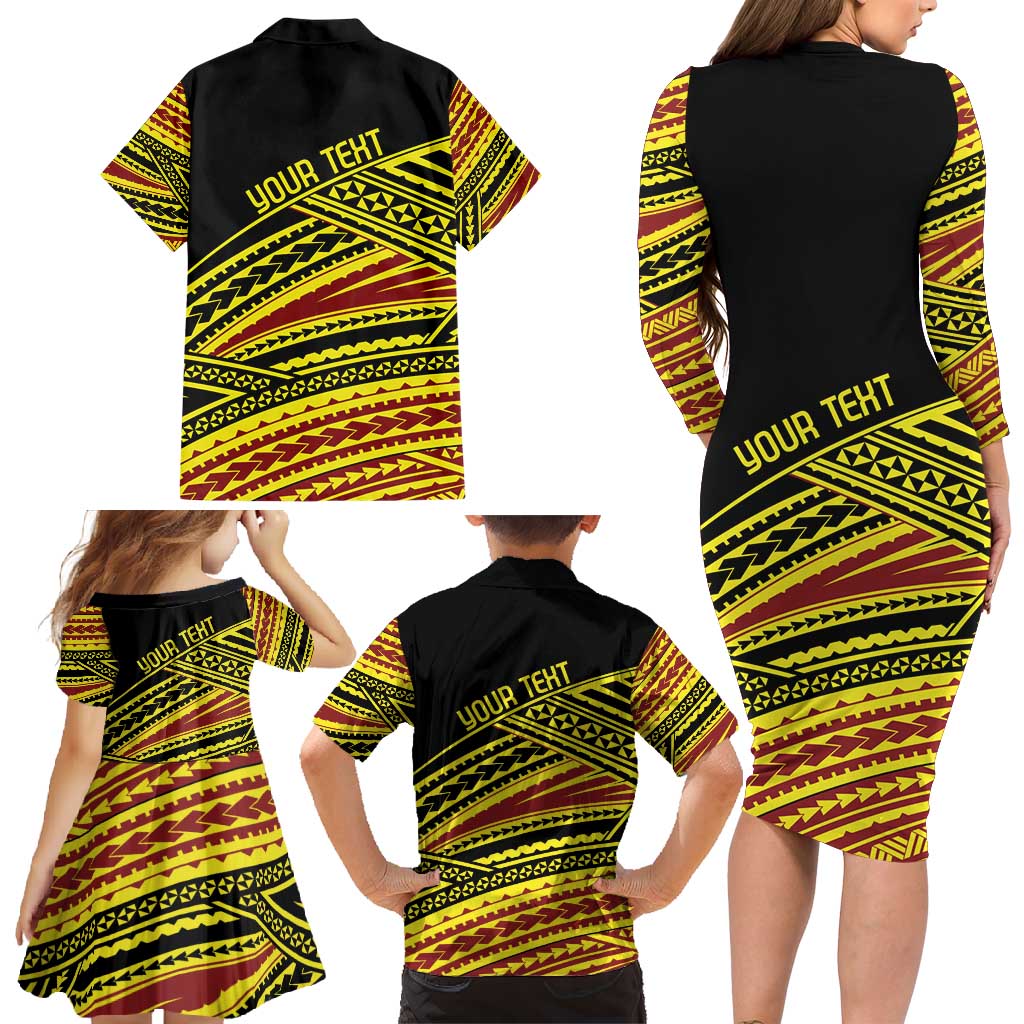 Personalised Tonga Ha apai High School Family Matching Long Sleeve Bodycon Dress and Hawaiian Shirt Ngatu Fonulei Pattern LT9 - Polynesian Pride