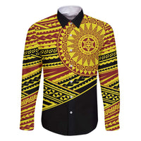 Personalised Tonga Ha apai High School Family Matching Long Sleeve Bodycon Dress and Hawaiian Shirt Ngatu Fonulei Pattern LT9 Dad's Shirt - Long Sleeve Gold - Polynesian Pride