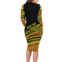 Personalised Tonga Ha apai High School Family Matching Long Sleeve Bodycon Dress and Hawaiian Shirt Ngatu Fonulei Pattern LT9 - Polynesian Pride