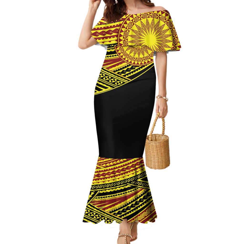 Personalised Tonga Ha apai High School Family Matching Mermaid Dress and Hawaiian Shirt Ngatu Fonulei Pattern LT9 Mom's Dress Gold - Polynesian Pride