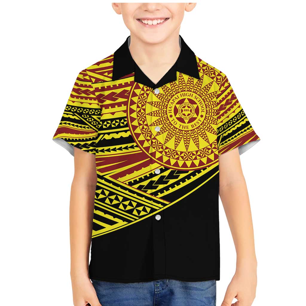 Personalised Tonga Ha apai High School Family Matching Mermaid Dress and Hawaiian Shirt Ngatu Fonulei Pattern LT9 Son's Shirt Gold - Polynesian Pride