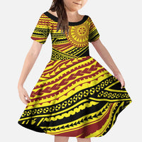 Personalised Tonga Ha apai High School Family Matching Short Sleeve Bodycon Dress and Hawaiian Shirt Ngatu Fonulei Pattern LT9 Daughter's Dress Gold - Polynesian Pride