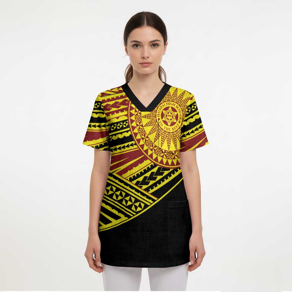 Personalised Tonga Ha apai High School Scrub Top Ngatu Fonulei Pattern - Polynesian Pride