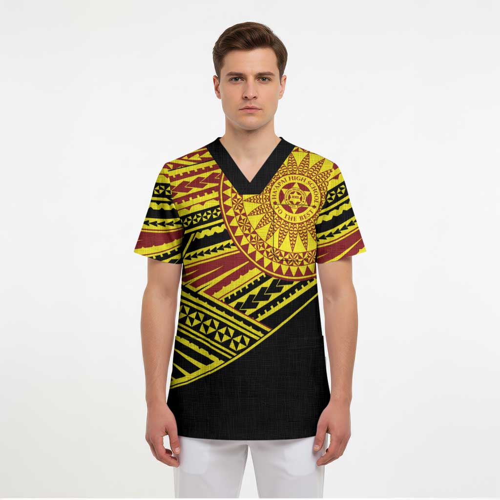 Personalised Tonga Ha apai High School Scrub Top Ngatu Fonulei Pattern - Polynesian Pride