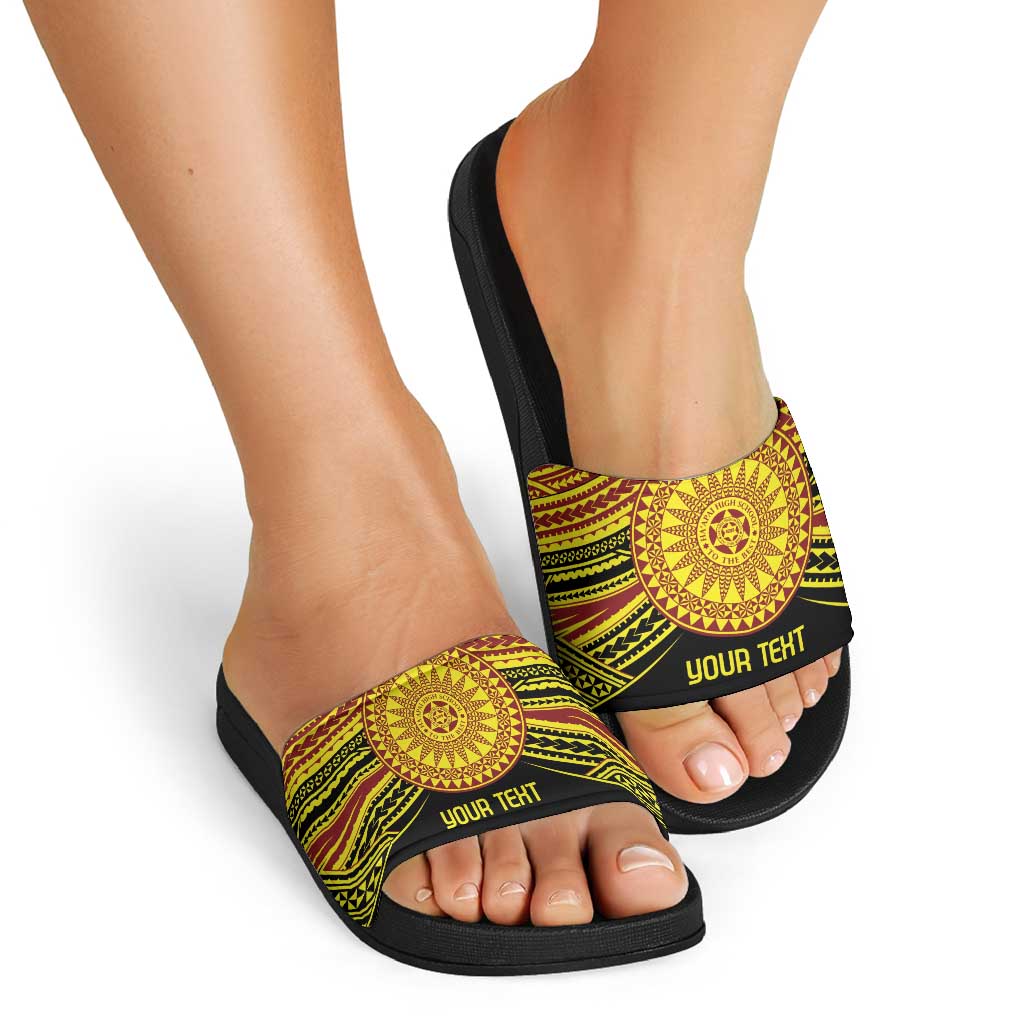 Personalised Tonga Ha apai High School Slide Sandals Ngatu Fonulei Pattern - Polynesian Pride