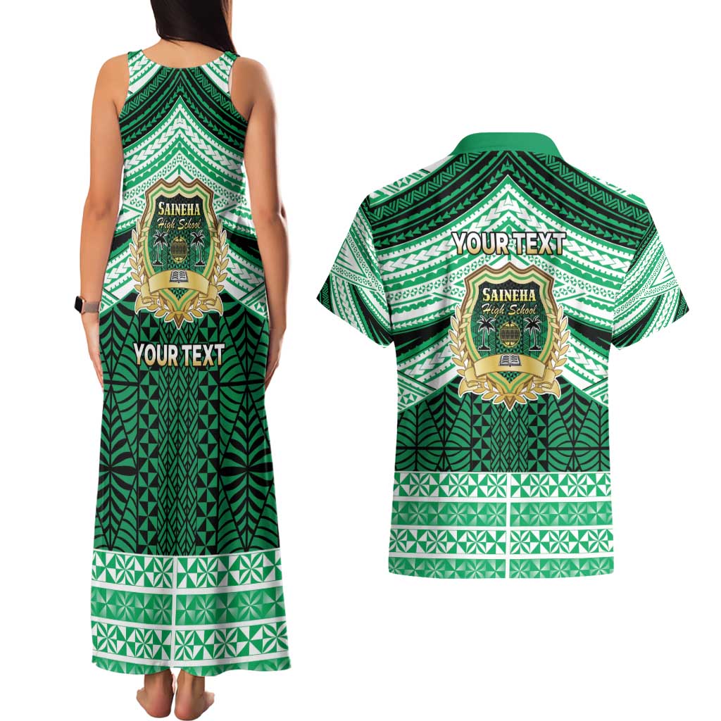Personalised Tonga Saineha High School Couples Matching Tank Maxi Dress and Hawaiian Shirt Polynesian Ngatu Tribal
