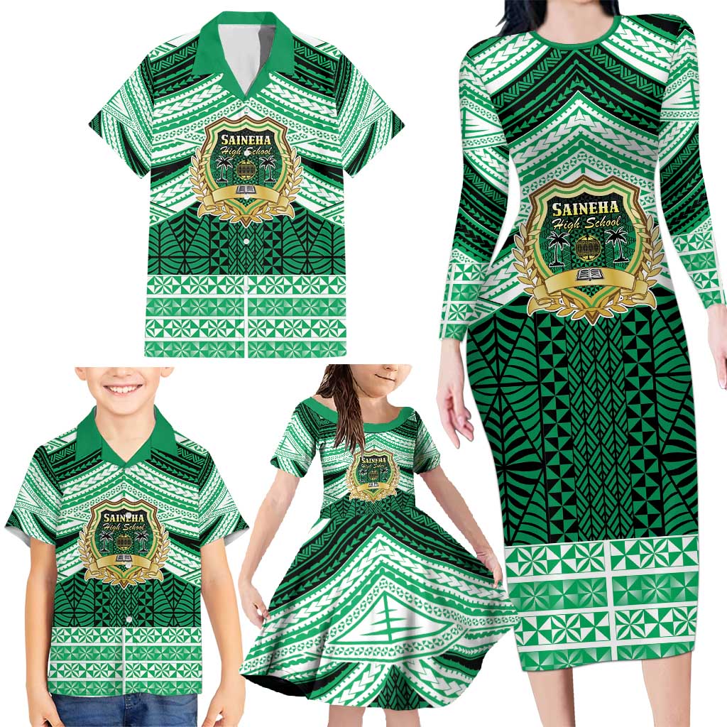 Personalised Tonga Saineha High School Family Matching Long Sleeve Bodycon Dress and Hawaiian Shirt Polynesian Ngatu Tribal LT9 - Polynesian Pride