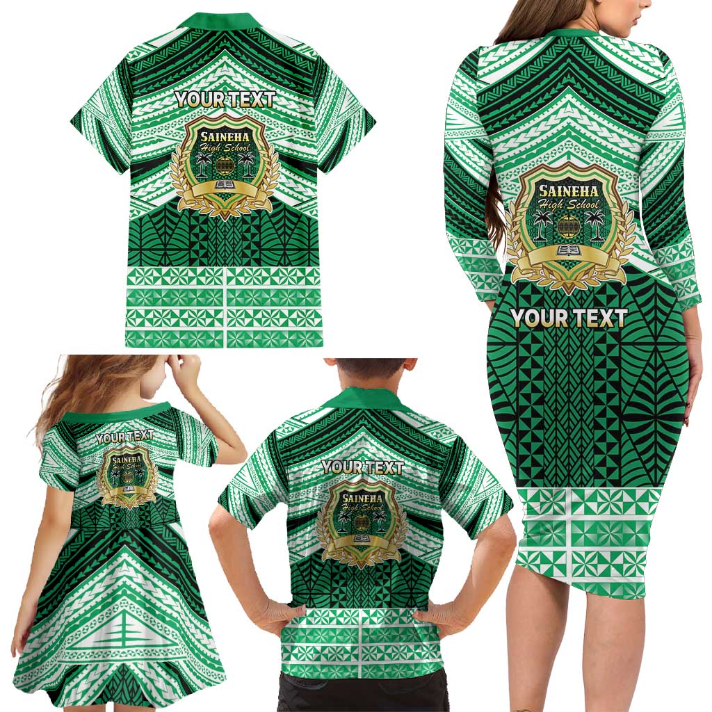 Personalised Tonga Saineha High School Family Matching Long Sleeve Bodycon Dress and Hawaiian Shirt Polynesian Ngatu Tribal LT9 - Polynesian Pride