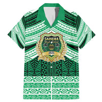 Personalised Tonga Saineha High School Family Matching Mermaid Dress and Hawaiian Shirt Polynesian Ngatu Tribal LT9 Dad's Shirt - Short Sleeve Green - Polynesian Pride