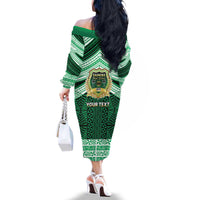 Personalised Tonga Saineha High School Family Matching Off The Shoulder Long Sleeve Dress and Hawaiian Shirt Polynesian Ngatu Tribal