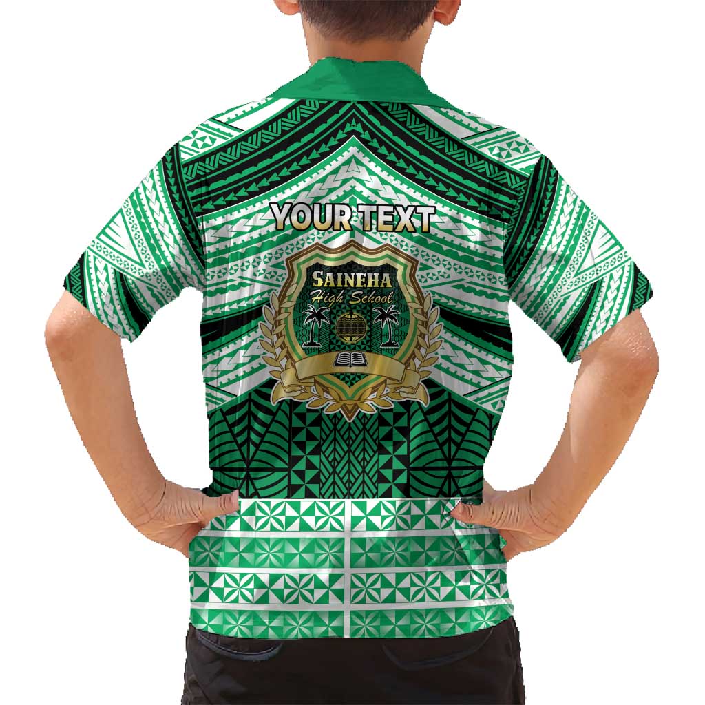 Personalised Tonga Saineha High School Family Matching Off Shoulder Short Dress and Hawaiian Shirt Polynesian Ngatu Tribal LT9 - Polynesian Pride