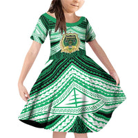 Personalised Tonga Saineha High School Family Matching Off Shoulder Short Dress and Hawaiian Shirt Polynesian Ngatu Tribal LT9 Daughter's Dress Green - Polynesian Pride