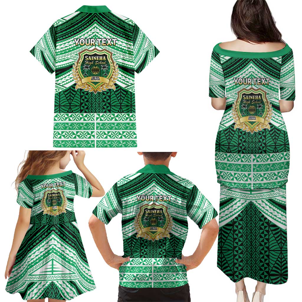 Personalised Tonga Saineha High School Family Matching Puletasi and Hawaiian Shirt Polynesian Ngatu Tribal