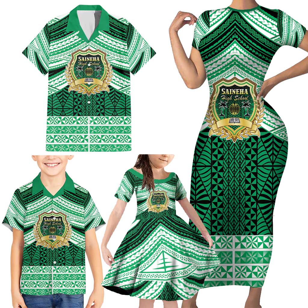 Personalised Tonga Saineha High School Family Matching Short Sleeve Bodycon Dress and Hawaiian Shirt Polynesian Ngatu Tribal LT9 - Polynesian Pride