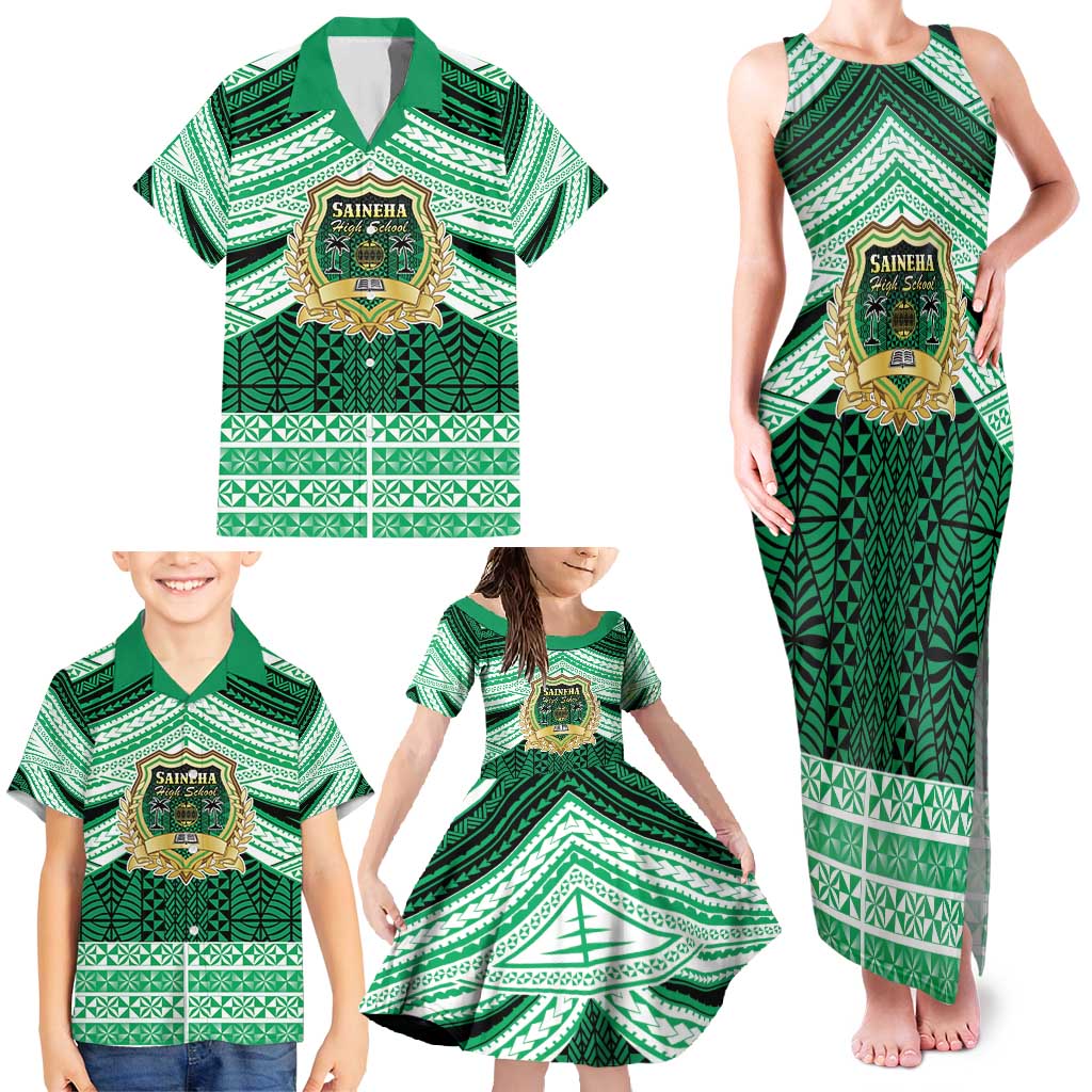 Personalised Tonga Saineha High School Family Matching Tank Maxi Dress and Hawaiian Shirt Polynesian Ngatu Tribal LT9 - Polynesian Pride