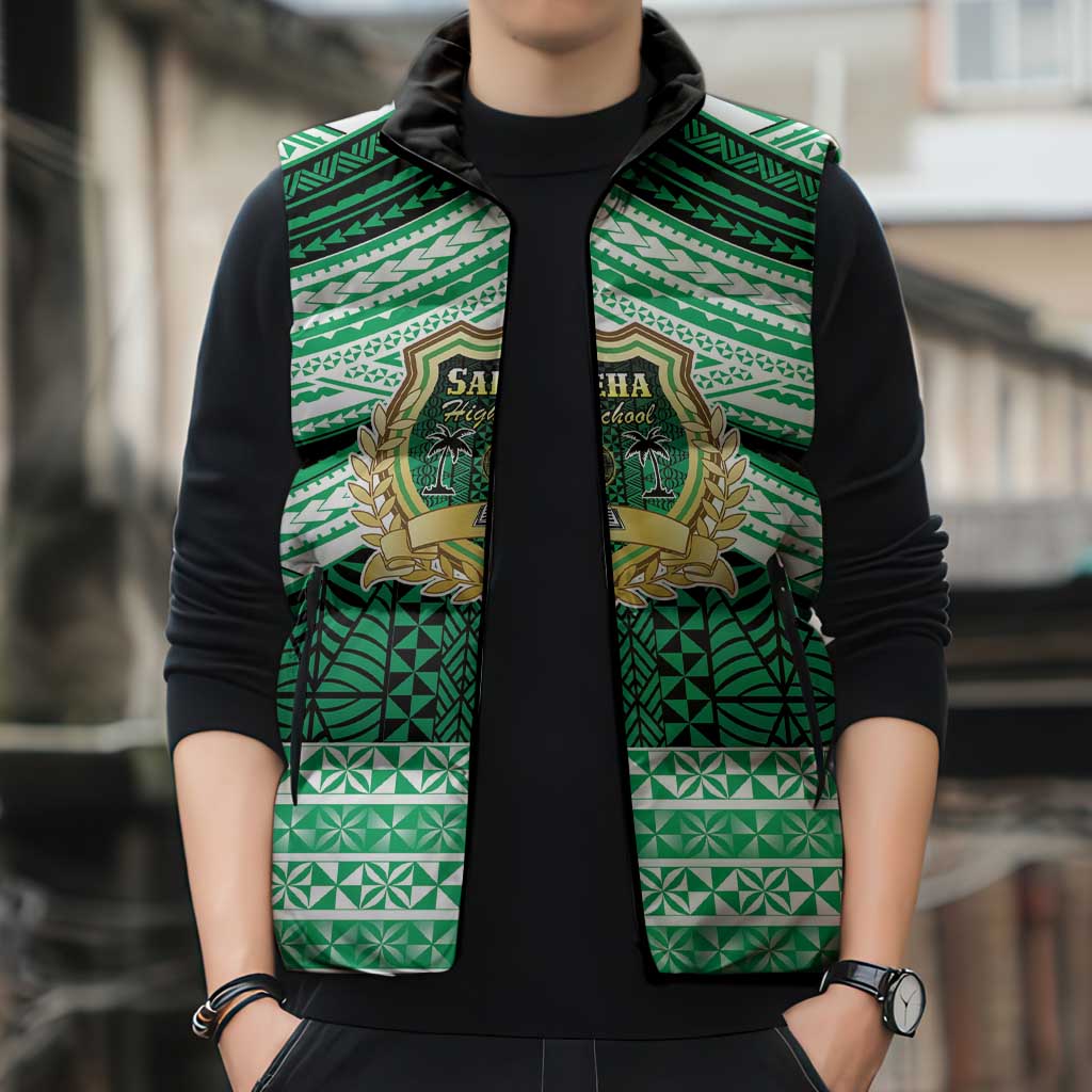 Personalised Tonga Saineha High School Sleeveless Puffer Jacket Polynesian Ngatu Tribal - Polynesian Pride