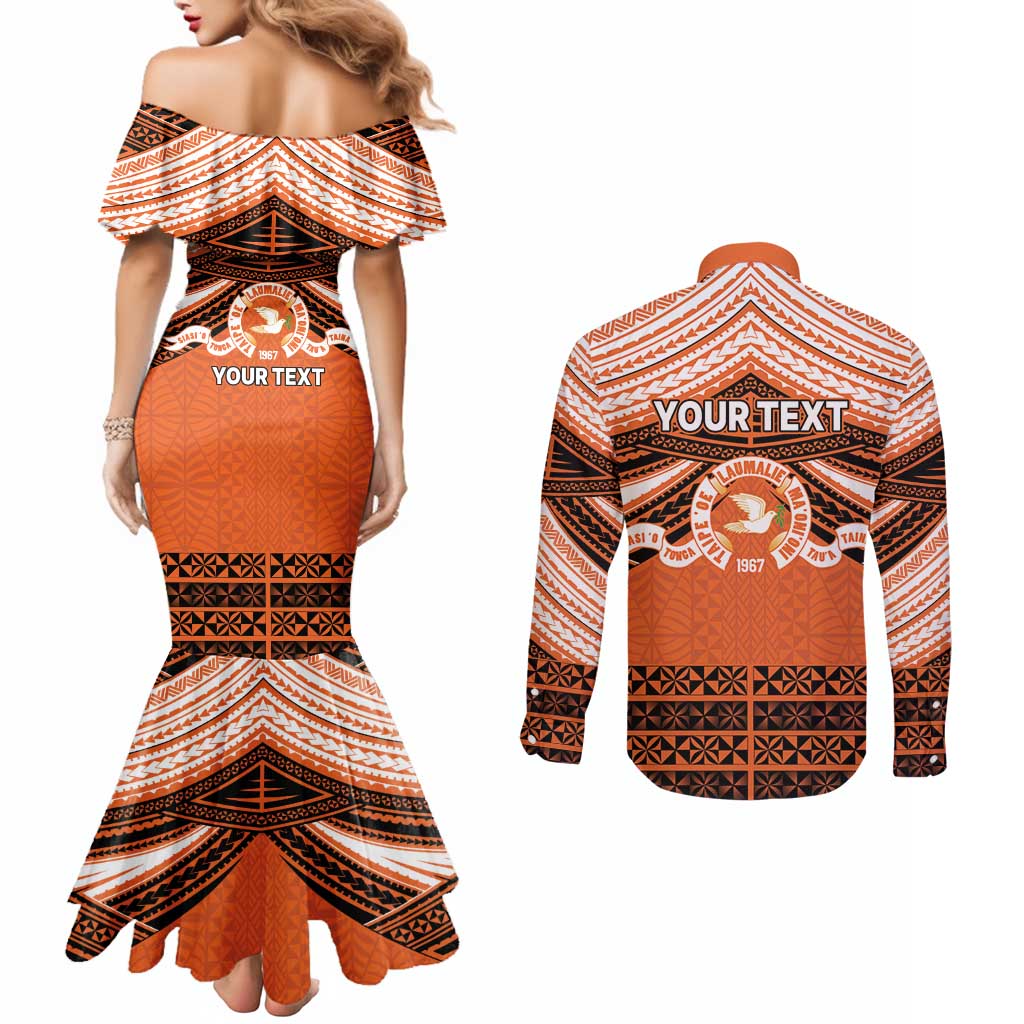 Personalised Tonga Tailulu College Couples Matching Mermaid Dress and Long Sleeve Button Shirt Polynesian Ngatu Tribal