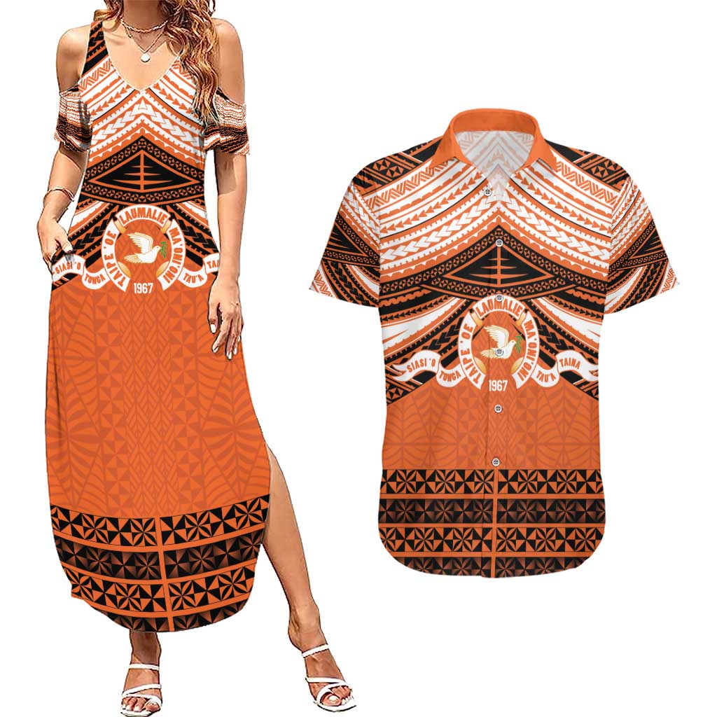 Personalised Tonga Tailulu College Couples Matching Summer Maxi Dress and Hawaiian Shirt Polynesian Ngatu Tribal