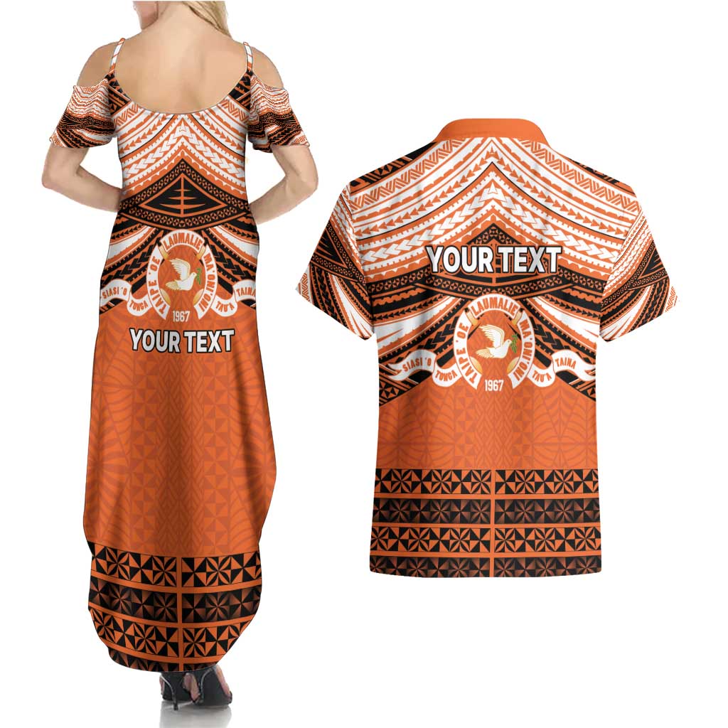 Personalised Tonga Tailulu College Couples Matching Summer Maxi Dress and Hawaiian Shirt Polynesian Ngatu Tribal