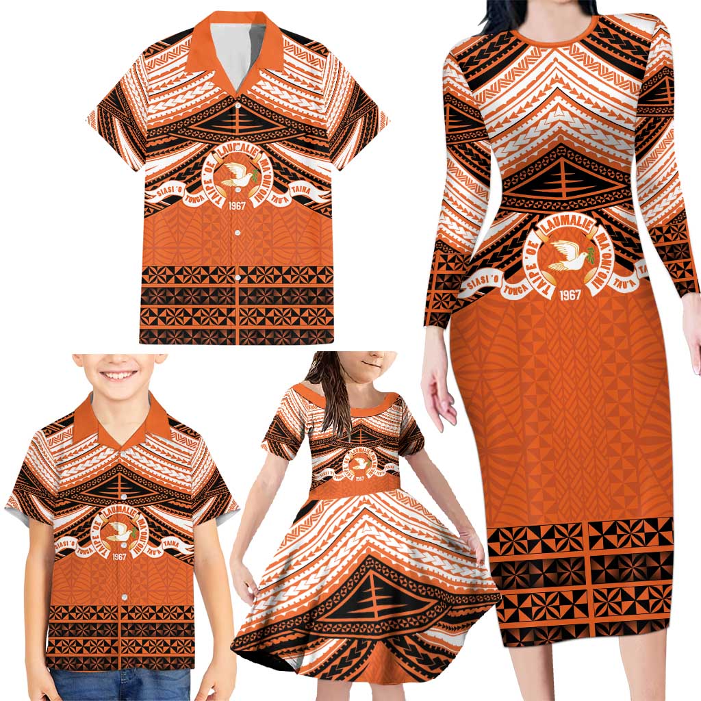 Personalised Tonga Tailulu College Family Matching Long Sleeve Bodycon Dress and Hawaiian Shirt Polynesian Ngatu Tribal LT9 - Polynesian Pride