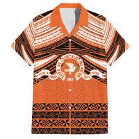 Personalised Tonga Tailulu College Family Matching Long Sleeve Bodycon Dress and Hawaiian Shirt Polynesian Ngatu Tribal LT9 Dad's Shirt - Short Sleeve Orange - Polynesian Pride
