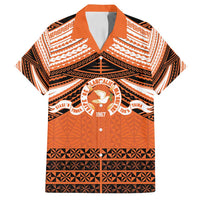 Personalised Tonga Tailulu College Family Matching Off Shoulder Maxi Dress and Hawaiian Shirt Polynesian Ngatu Tribal LT9 Dad's Shirt - Short Sleeve Orange - Polynesian Pride