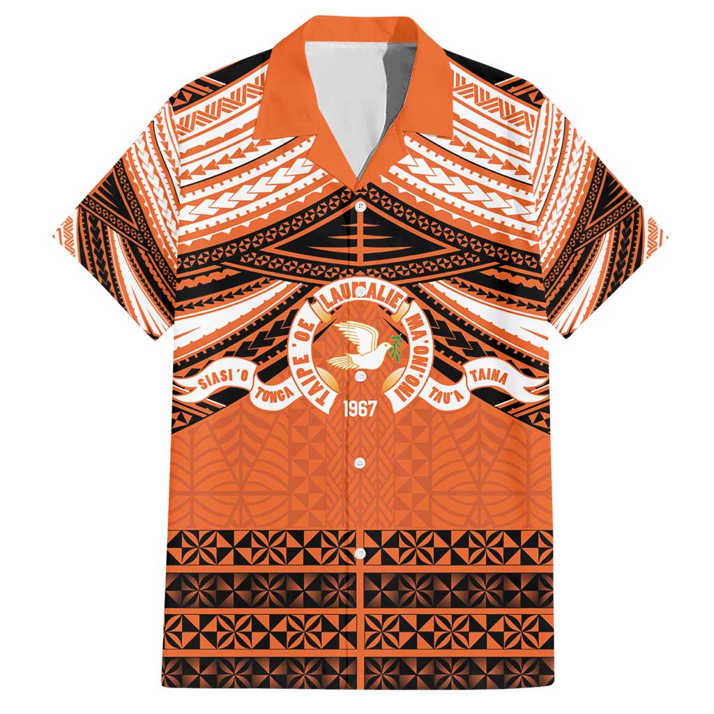 Personalised Tonga Tailulu College Family Matching Short Sleeve Bodycon Dress and Hawaiian Shirt Polynesian Ngatu Tribal LT9 Dad's Shirt - Short Sleeve Orange - Polynesian Pride