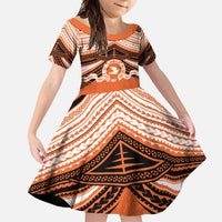 Personalised Tonga Tailulu College Family Matching Tank Maxi Dress and Hawaiian Shirt Polynesian Ngatu Tribal LT9 Daughter's Dress Orange - Polynesian Pride