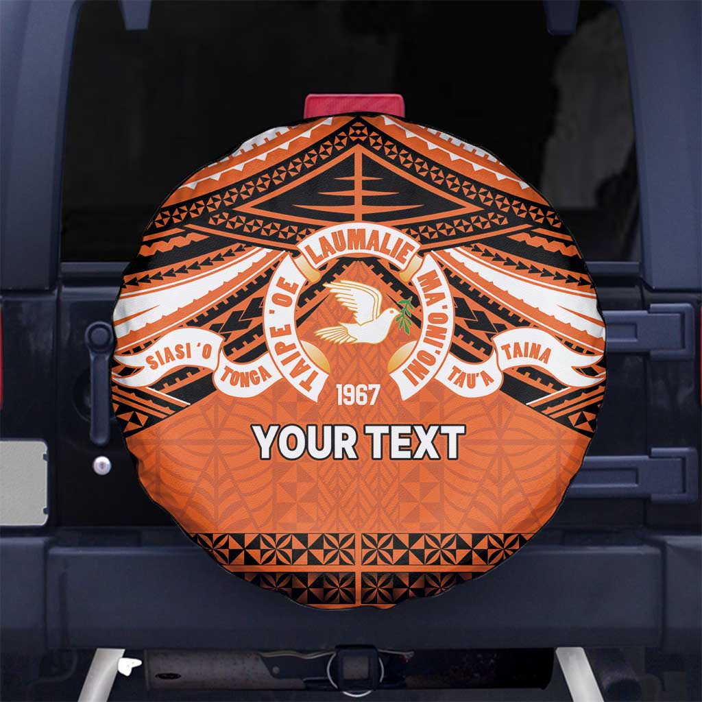 Personalised Tonga Tailulu College Spare Tire Cover Polynesian Ngatu Tribal LT9 No hole Orange - Polynesian Pride