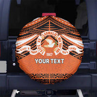 Personalised Tonga Tailulu College Spare Tire Cover Polynesian Ngatu Tribal LT9 No hole Orange - Polynesian Pride