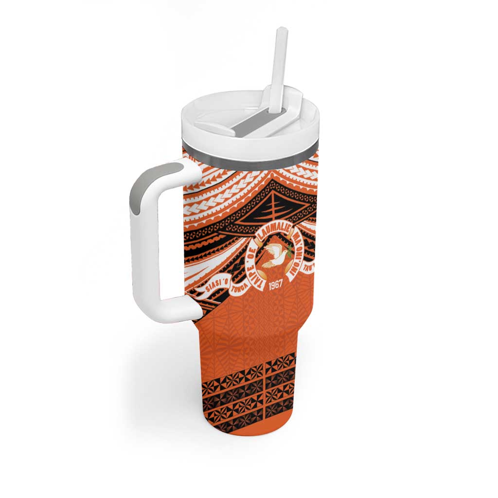 Personalised Tonga Tailulu College Tumbler With Handle Polynesian Ngatu Tribal