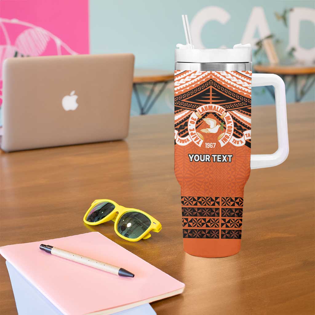 Personalised Tonga Tailulu College Tumbler With Handle Polynesian Ngatu Tribal