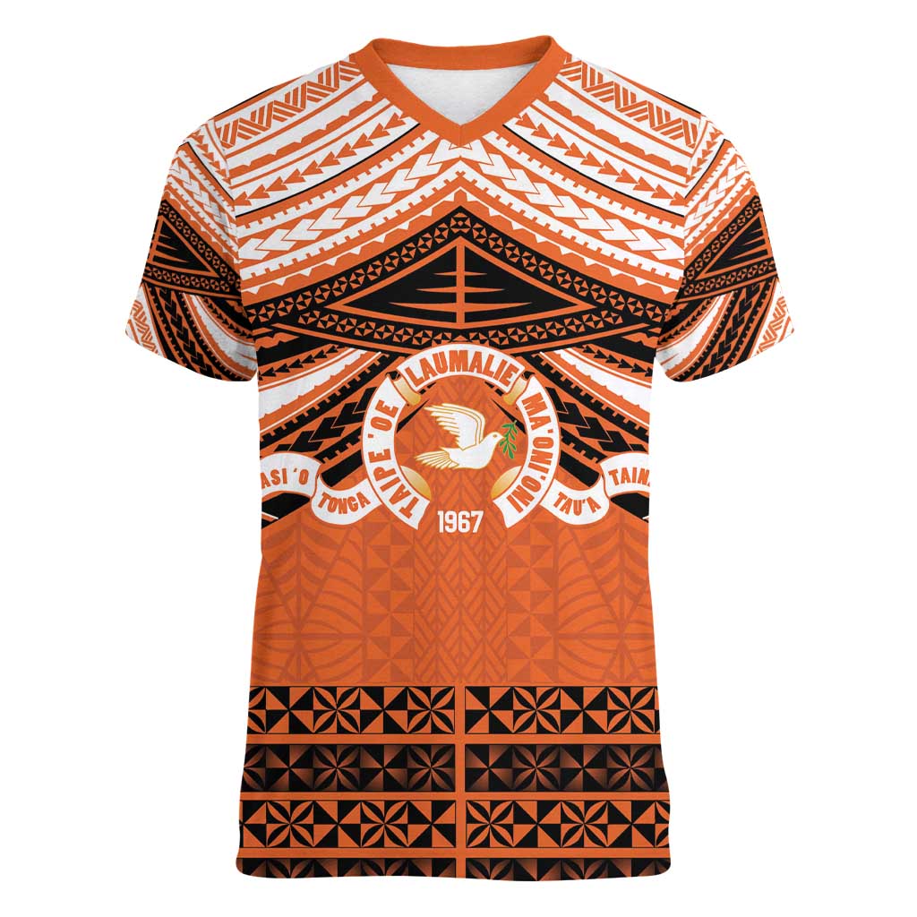Personalised Tonga Tailulu College Women V-Neck T-Shirt Polynesian Ngatu Tribal