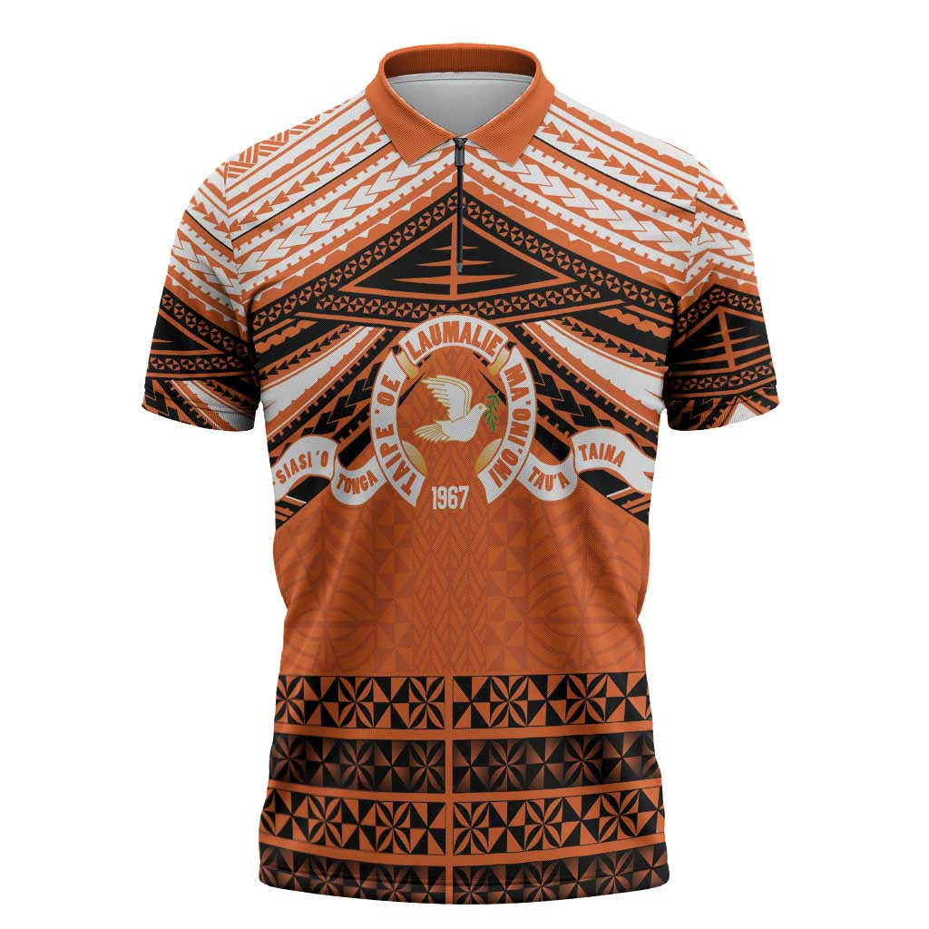 Personalised Tonga Tailulu College Zipper Polo Shirt Polynesian Ngatu Tribal - Polynesian Pride