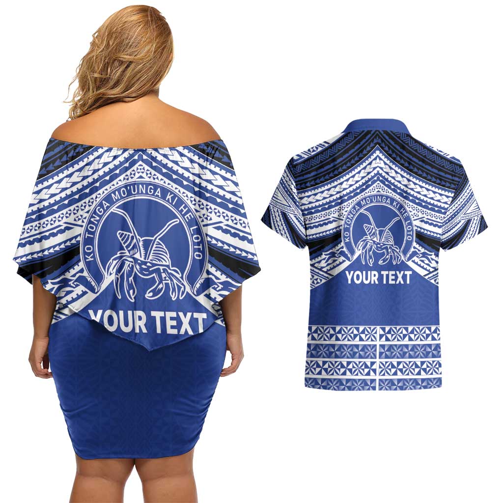 Personalised Tonga Taufa'ahau Pilolevu College Couples Matching Off Shoulder Short Dress and Hawaiian Shirt Polynesian Ngatu Tribal LT9 - Polynesian Pride