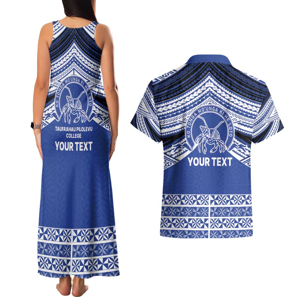 Personalised Tonga Taufa'ahau Pilolevu College Couples Matching Tank Maxi Dress and Hawaiian Shirt Polynesian Ngatu Tribal LT9 - Polynesian Pride