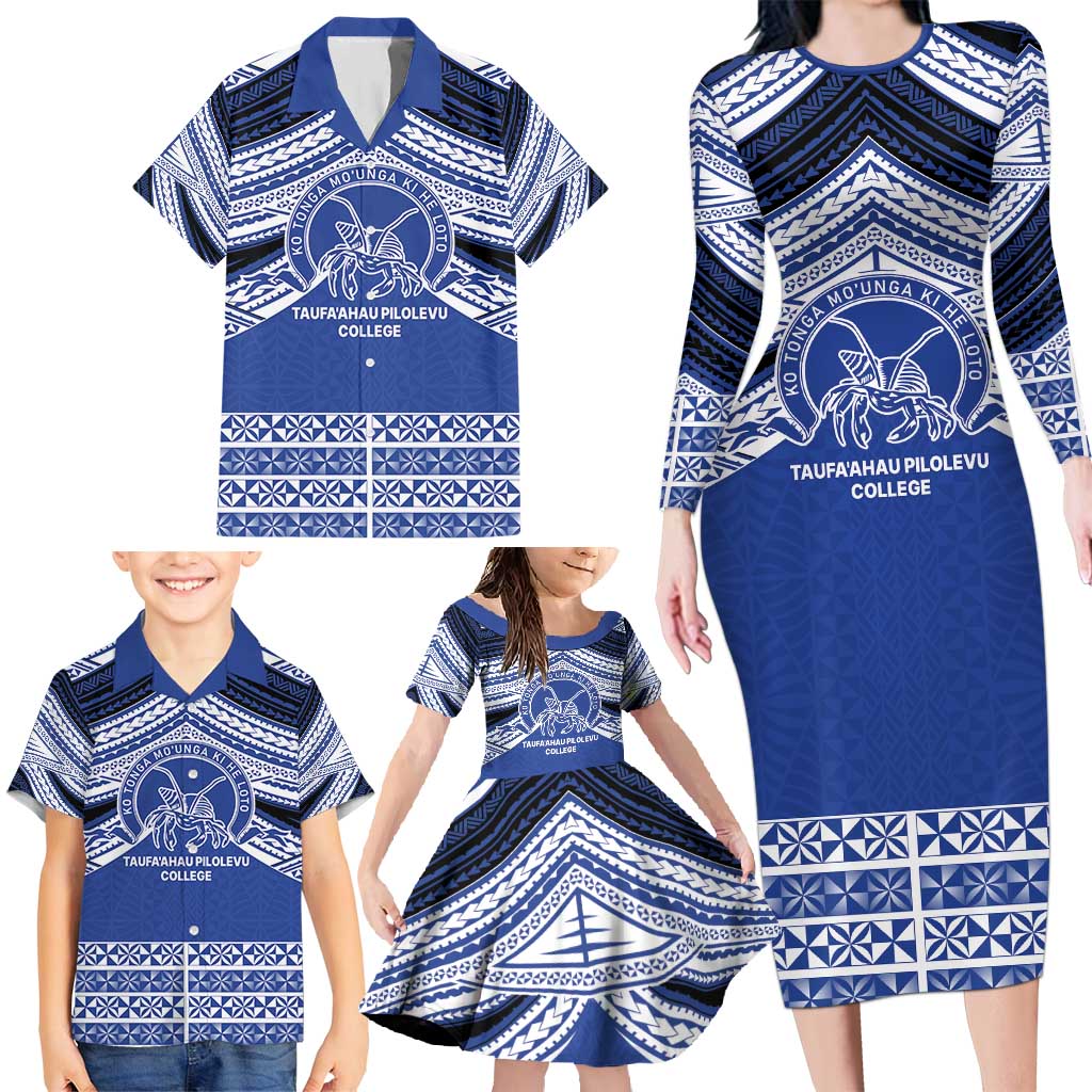 Personalised Tonga Taufa'ahau Pilolevu College Family Matching Long Sleeve Bodycon Dress and Hawaiian Shirt Polynesian Ngatu Tribal LT9 - Polynesian Pride